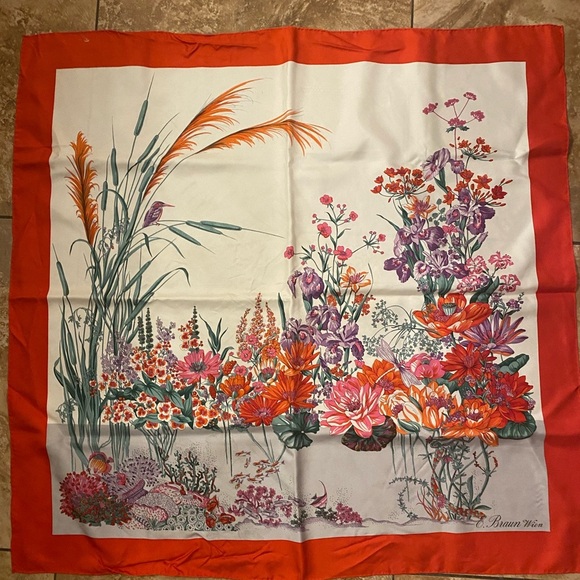 E. BRAUN WIEN WOMEN'S HEAD SCARF BLUE FLORAL 100% SILK MADE IN ITALY - Picture 2 of 5